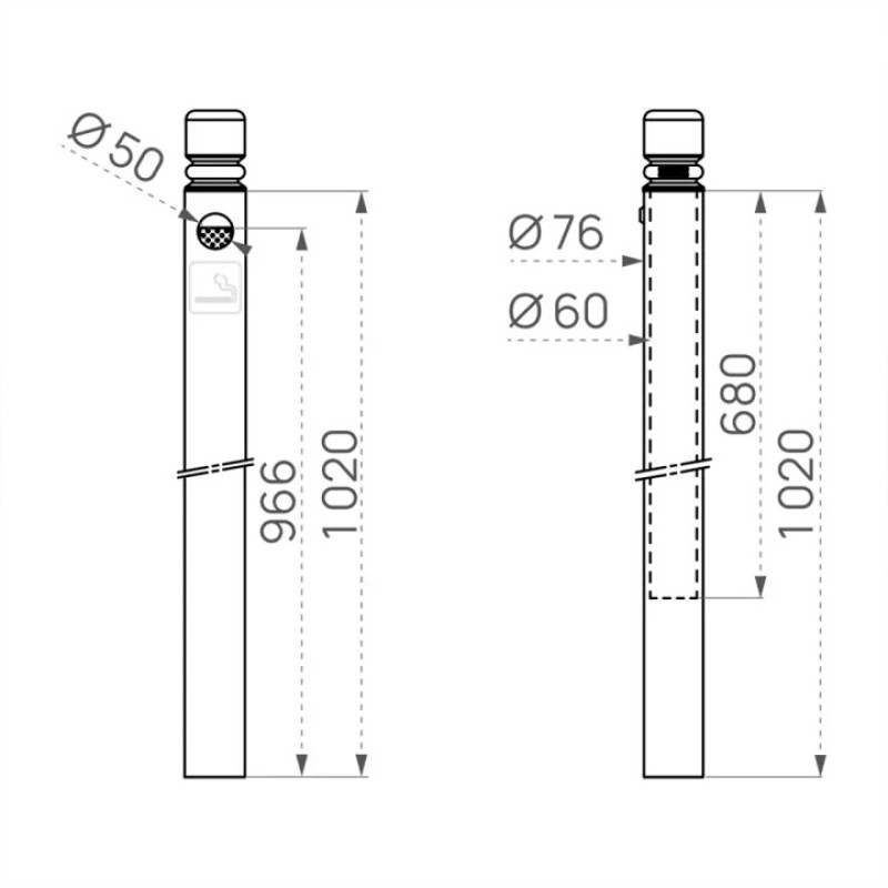 Pilona Cendrer Inox Raspallat 1200mm | Alta Capacitat